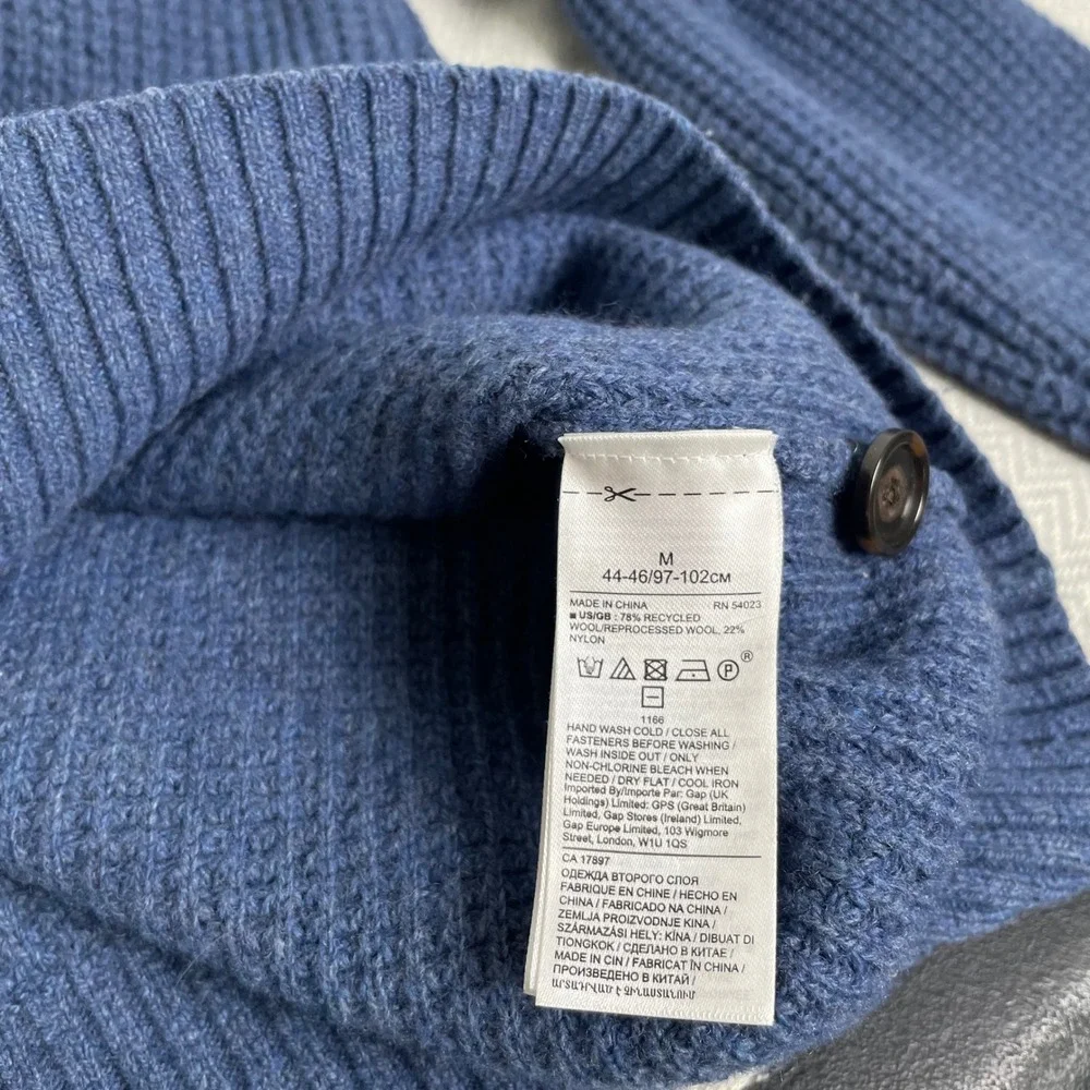 Banana Republic Sweater Men M Blue Wool Blend Waffle Knit Mock Neck Old Money